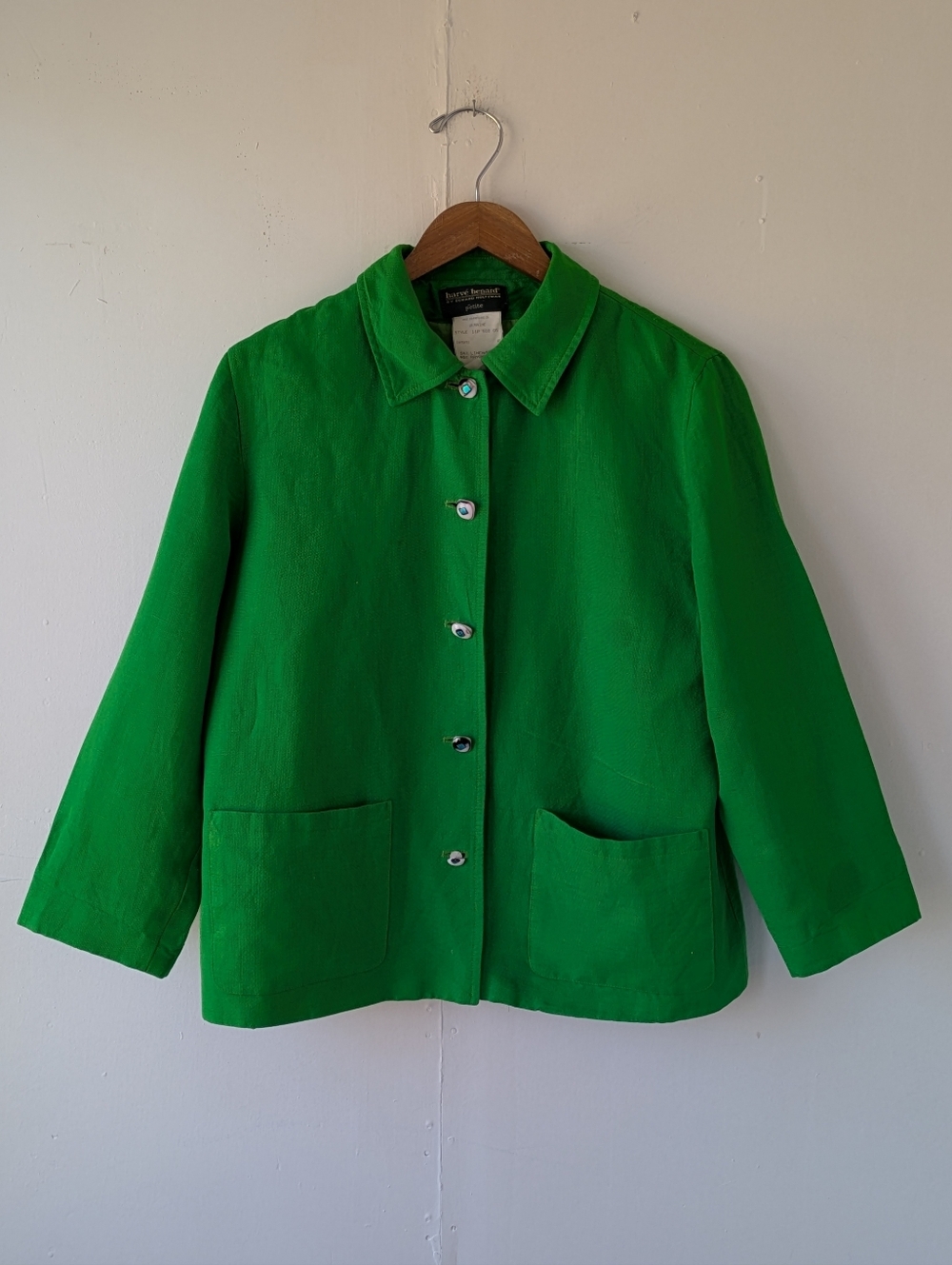 Harvé Benard Petite Linen Blend Lightweight Bright Green Jacket Size 10